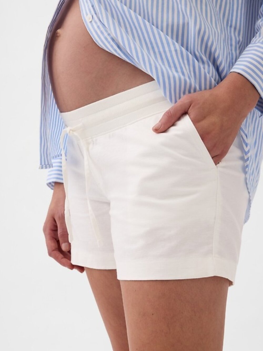Gap Maternity White Under Belly Linen-Cotton Easy Shorts S